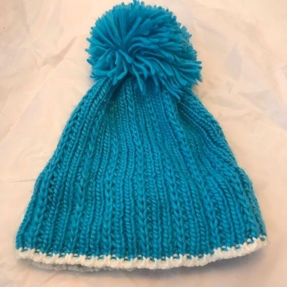 Moon Shadow Aqua Blue Knit Beanie Hat with Big Pom Pom - Picture 2 of 6